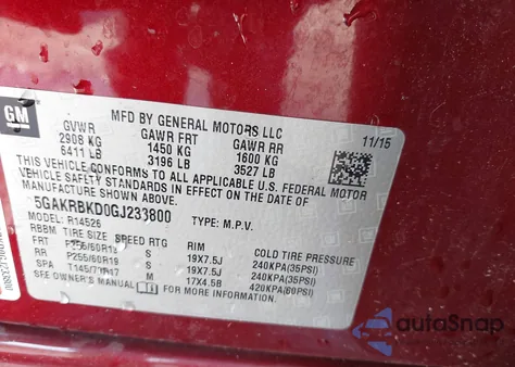 2016 Buick Enclave Leather from USA, damaged, VIN 5GAKRBKD0GJ233800